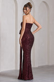 Alexandria Burgundy Sequin Corset Maxi Dress With Flowers