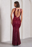 Yvonne Plum Sequin Open-Back Bodycon Maxi Dress