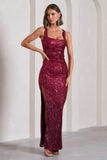 Yvonne Plum Sequin Open-Back Bodycon Maxi Dress