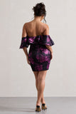 Aspen Black Floral Print Bardot Mini Dress With Ruffles