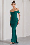 Vivienne Bottle Green Bardot Open-Back Maxi Dress