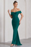 Vivienne Bottle Green Bardot Open-Back Maxi Dress