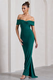 Vivienne Bottle Green Bardot Open-Back Maxi Dress