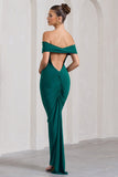 Vivienne Bottle Green Bardot Open-Back Maxi Dress