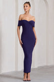 Vivienne Purple Bardot Open-Back Maxi Dress