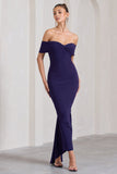 Vivienne Purple Bardot Open-Back Maxi Dress
