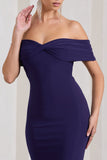 Vivienne Purple Bardot Open-Back Maxi Dress