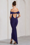 Vivienne Purple Bardot Open-Back Maxi Dress