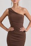 The Limelight Chocolate One Shoulder Ruched Maxi Dress