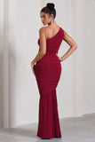 The Limelight Berry One Shoulder Ruched Maxi Dress