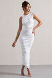 Born With It White Sleeveless High-Neck Draped Maxi Dress With Mesh Inserts