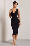 Rosie Black Sleeveless Cowl-Neck Bodycon Midi Dress
