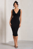 Rosie Black Sleeveless Cowl-Neck Bodycon Midi Dress