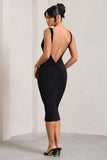Rosie Black Sleeveless Cowl-Neck Bodycon Midi Dress
