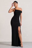 On Film Black Asymmetric Strappy Split Maxi Dress