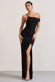 On Film Black Asymmetric Strappy Split Maxi Dress