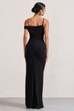 On Film Black Asymmetric Strappy Split Maxi Dress