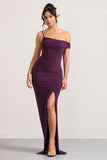 On Film Burgundy Asymmetric Strappy Split Maxi Dress