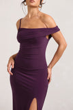 On Film Burgundy Asymmetric Strappy Split Maxi Dress
