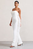 Topic Of Talk White Strapless Bandeau Wide-Leg Jumpsuit With Feather Trim