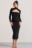 High Hopes Black Halter-Neck Long-Sleeved Bodycon Midi Dress