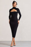 High Hopes Black Halter-Neck Long-Sleeved Bodycon Midi Dress