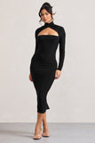 High Hopes Black Halter-Neck Long-Sleeved Bodycon Midi Dress