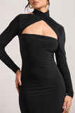 High Hopes Black Halter-Neck Long-Sleeved Bodycon Midi Dress