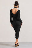 High Hopes Black Halter-Neck Long-Sleeved Bodycon Midi Dress