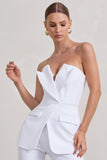 Money Moves White Strapless Blazer-Inspired Straight-Leg Jumpsuit
