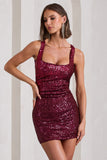 Glimmer Plum Sequin Open-Back Bodycon Mini Dress