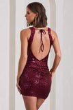 Glimmer Plum Sequin Open-Back Bodycon Mini Dress