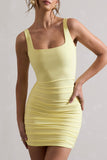 Porto Yellow Square-Neck Strappy Bodycon Mini Dress