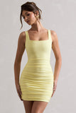 Porto Yellow Square-Neck Strappy Bodycon Mini Dress