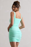 Porto Green Square-Neck Strappy Bodycon Mini Dress