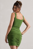Porto Green Square-Neck Strappy Bodycon Mini Dress