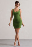 Porto Green Square-Neck Strappy Bodycon Mini Dress