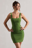 Porto Green Square-Neck Strappy Bodycon Mini Dress