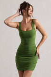 Porto Green Square-Neck Strappy Bodycon Mini Dress