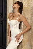 Inviting White Ruched Corset Midi Dress