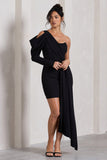 Surprise Black One-Sleeved Corset Mini Dress With Draping