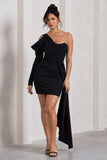 Surprise Black One-Sleeved Corset Mini Dress With Draping
