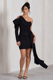 Surprise Black One-Sleeved Corset Mini Dress With Draping