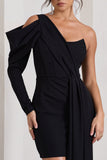 Surprise Black One-Sleeved Corset Mini Dress With Draping