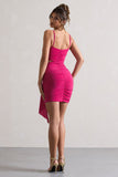 She's Here Hot Pink Strappy Mini Dress With Flower & Drape