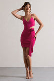 She's Here Hot Pink Strappy Mini Dress With Flower & Drape