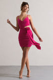 She's Here Hot Pink Strappy Mini Dress With Flower & Drape