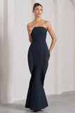 The Real Thing Navy Strapless Draped Fishtail Maxi Dress