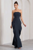 The Real Thing Navy Strapless Draped Fishtail Maxi Dress