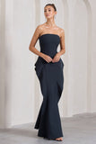The Real Thing Navy Strapless Draped Fishtail Maxi Dress